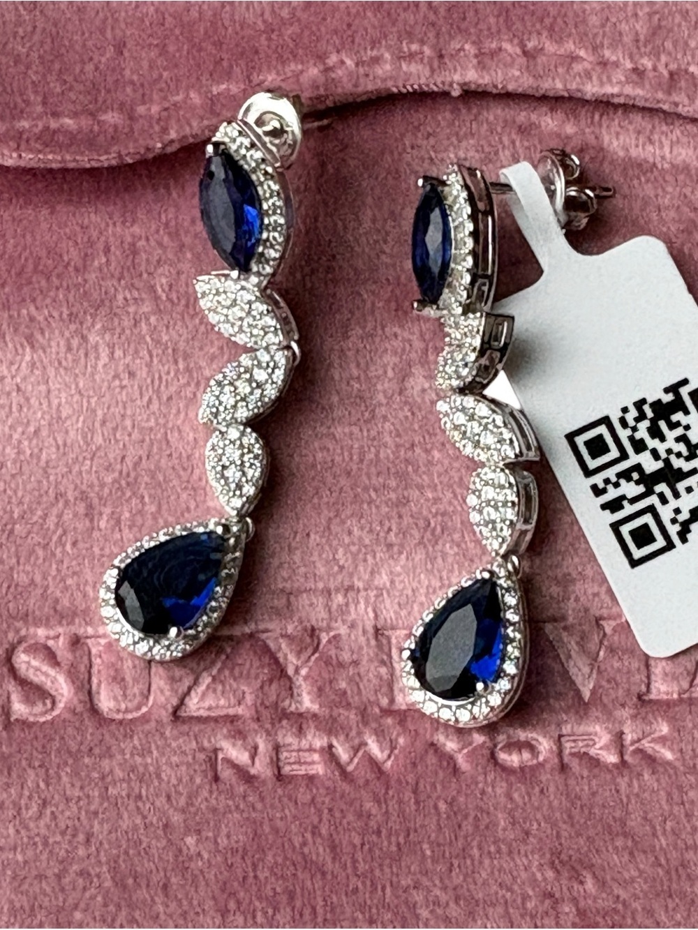SUZY LEVIAN Sterling Silver Sapphire & Lab Grown White Sapphire Drop Earrings A - Picture 6 of 7